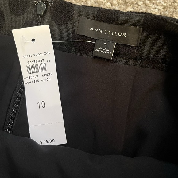 Ann Taylor Black Pencil Skirt 10  Lined Polka Dot Office Business Casual NWT! - Picture 6 of 11